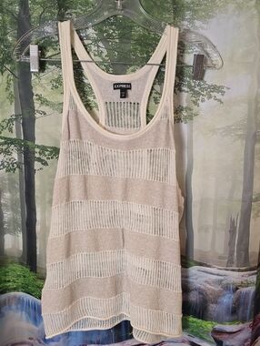 Express Cream & Beige Striped Knit Tank Top